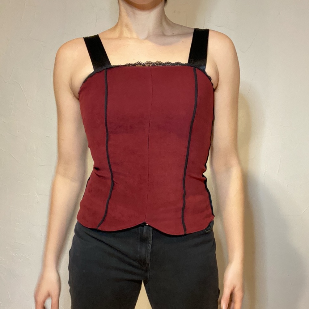 Handmade Burgundy Stretch "Corset" with Black Lace